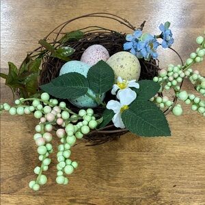Faux Floral Nest with Speckled Eggs